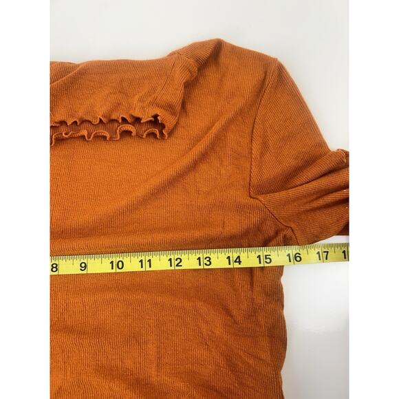 Wilfred Long Sleeve Mock Neck Top Size Large Orange Modal Ribbed Stretch - Picture 2 of 11